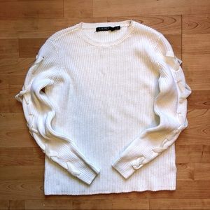 Ralph Lauren Chunky Ivory Ribbon Braided Sleeve Sweater - L